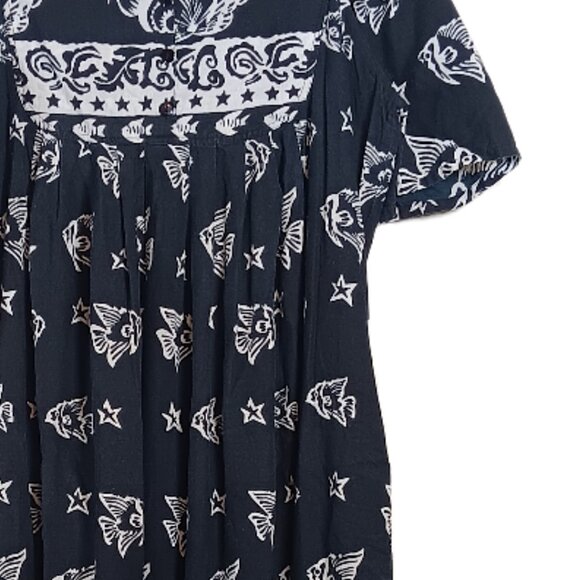 Phases Muumuu Dress Women’s Large Black 100% Cotton Fish Seashells Lounge Gown - Picture 2 of 5